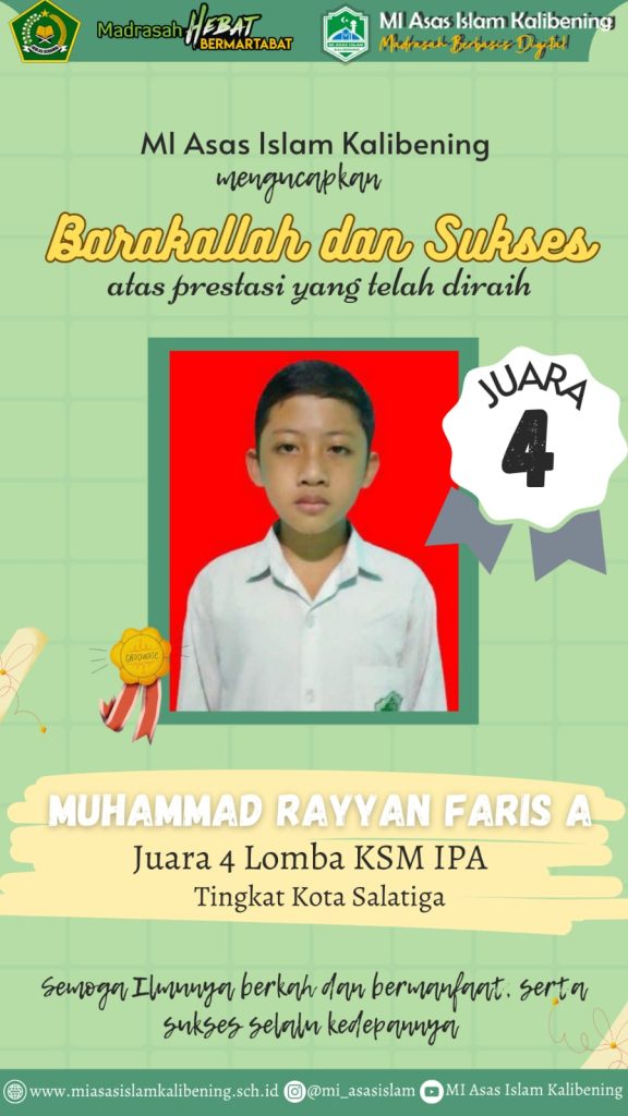 Selamat Kepada ,Muhammad Rayyan Faris A. yang telah menjadi juara 1 Lomba KSM Matematika